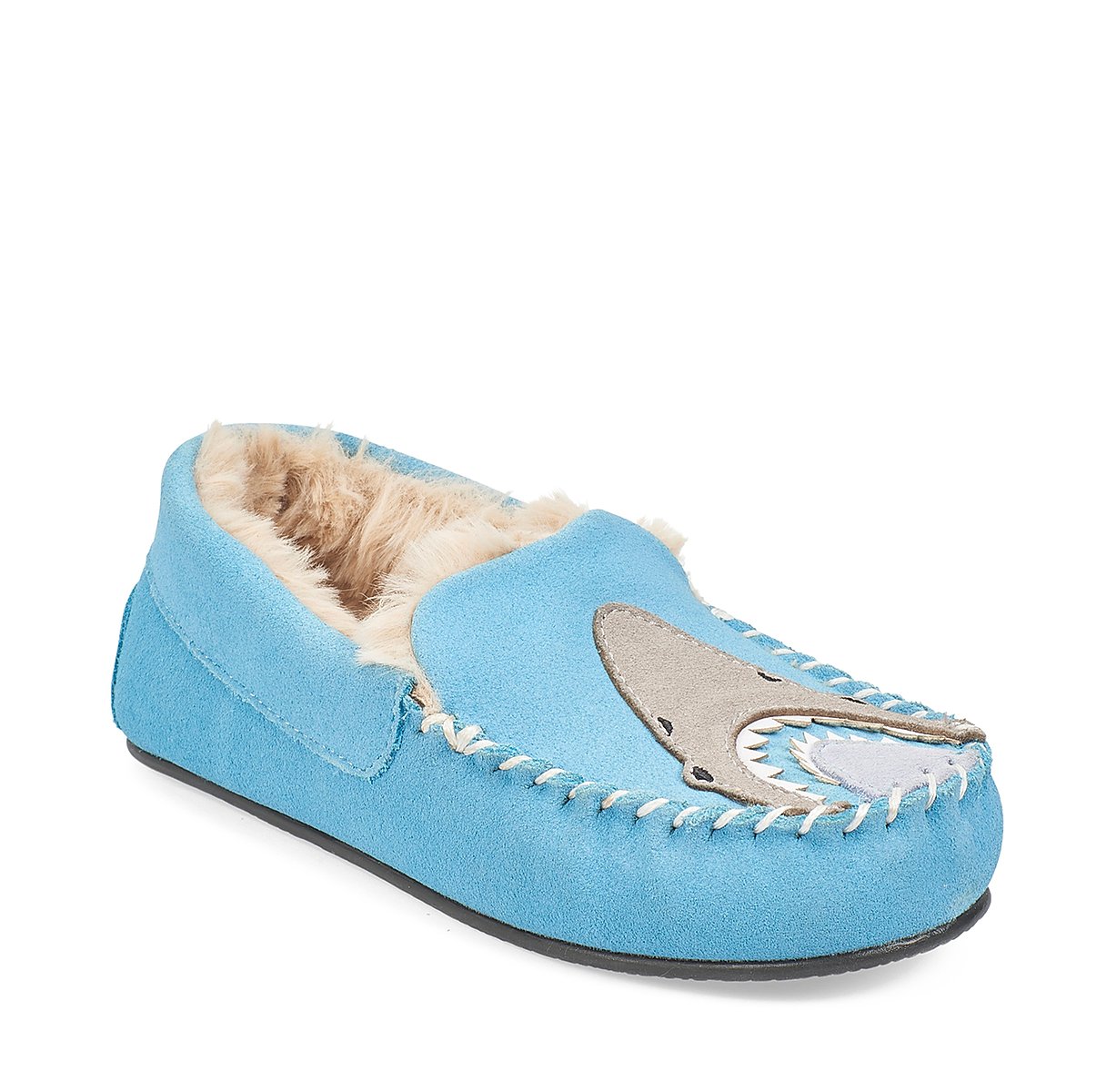 Snuggle Blue suede shark slip-on slippers