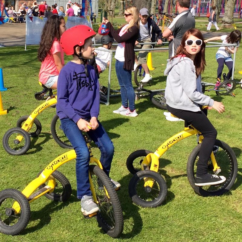 Children riding some of the whacky bikes from Wonder Wheelers