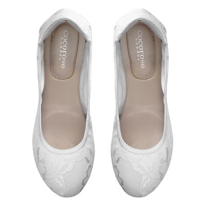 Sandringham Ivory White Lace ballerina pumps