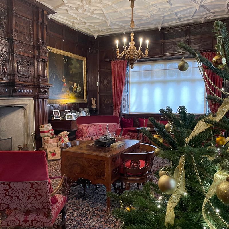 The Great Hall at Levens Hall and Gardens, decorated for Christmas.