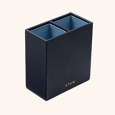 STOW square leather double pen pot 