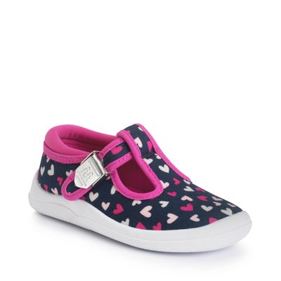 Wriggles T-bar navy/pink hearts girls buckle first walking shoes