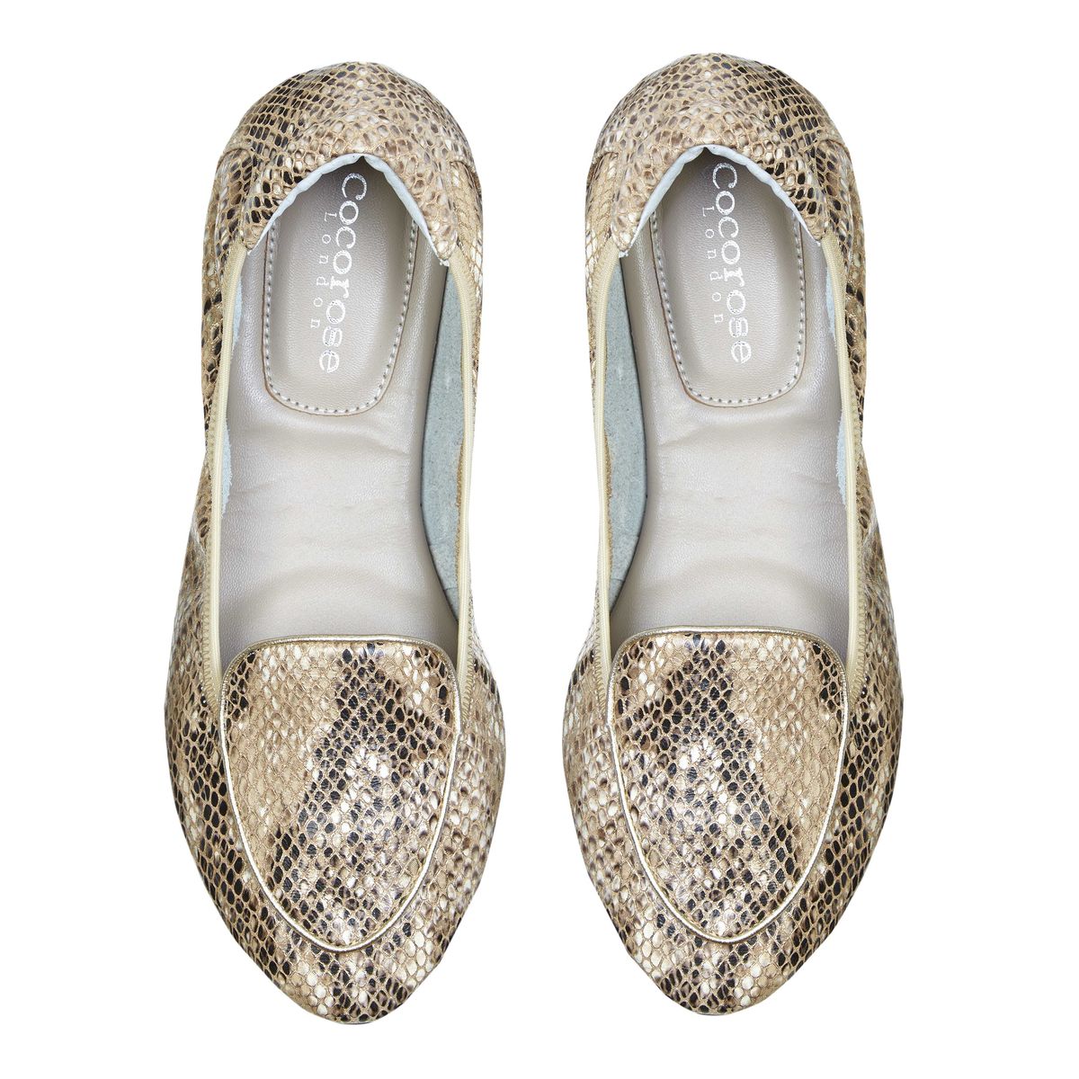 Clapham Champagne Snake Print loafer from Cocorose London