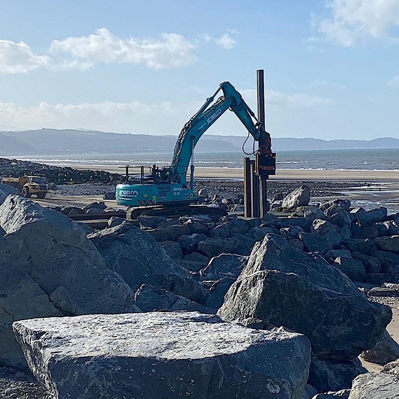 Sheet Piling (UK) Limited working on a coastal erosion project at Kinmel Bay, North Wales