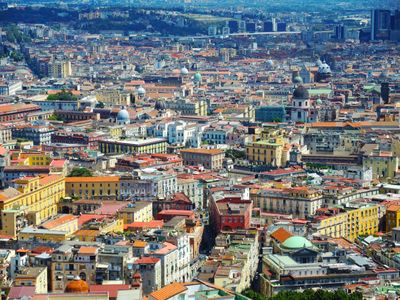 View of Naples and the colourful city from above.