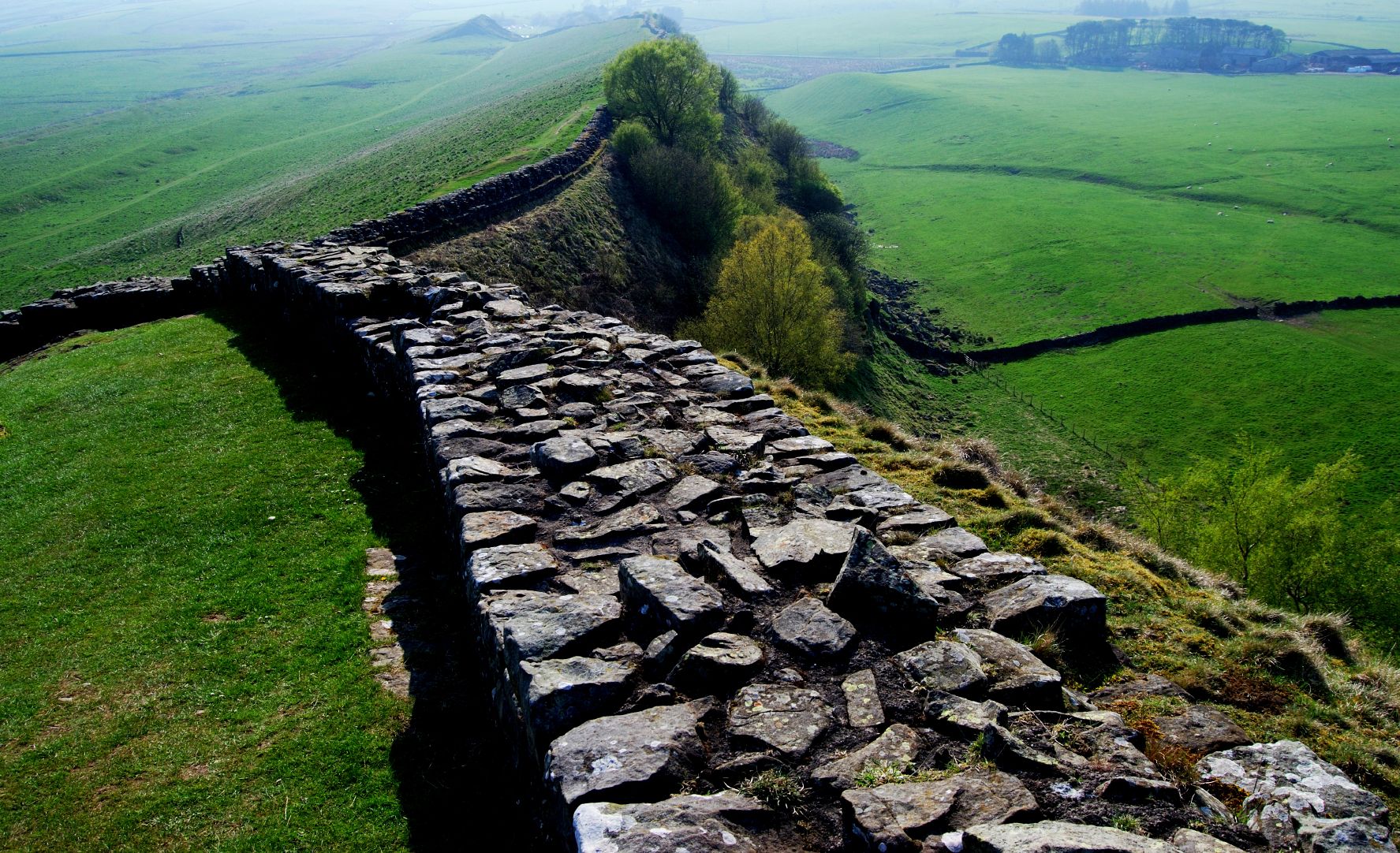 Hadrian's Wall stretching across the Northumberland landscape