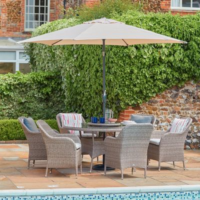 Matilda 6 Seat Dining Set with Lazy Susan and Parasol