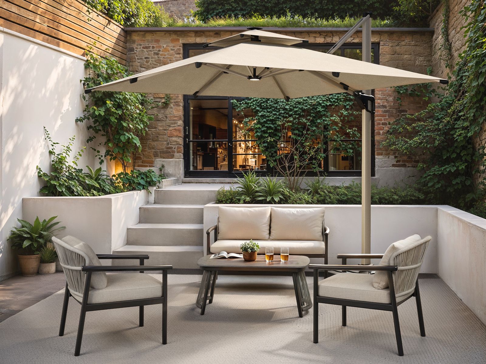 SOLACE+CO Kyla 4 Piece Garden Sofa Set with Coffee Table Beige