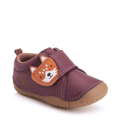 Fox Tail Burgundy leather/nubuck fox rip-tape baby pre-walking shoes