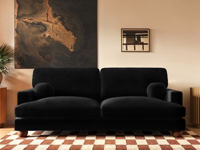 Solace+Co Addison 3 Seater Black Velvet Sofa