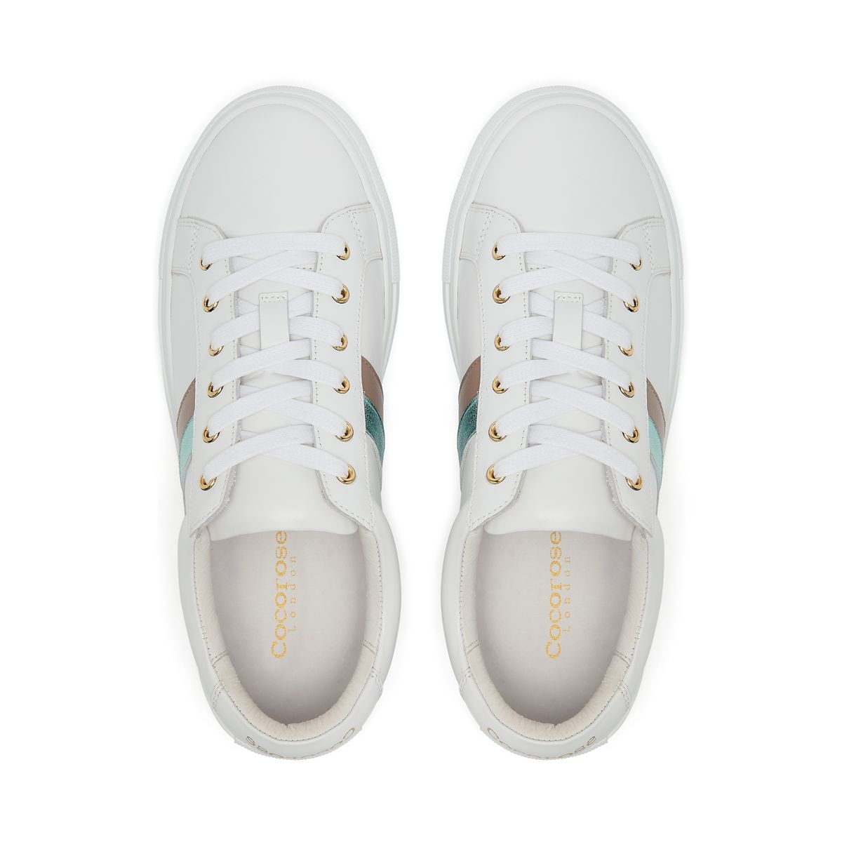 Hoxton Stripes Metallic Blue and Dusky Pink Leather Trainers from Cocorose London