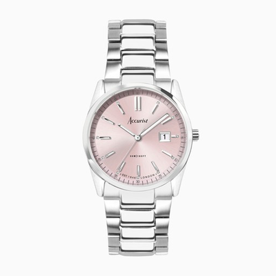 Accurist Everyday watch with silver case, stainless steel strap with Peony Pink dial
