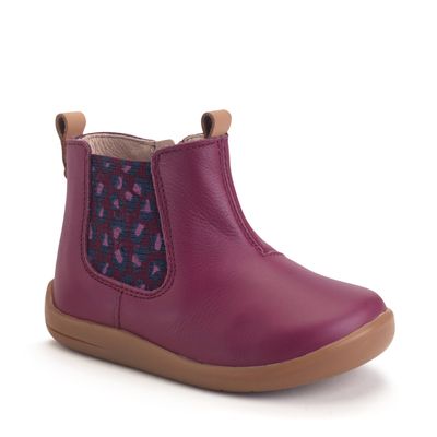 Avenue Red plum leather/leopard kids zip-up first boots