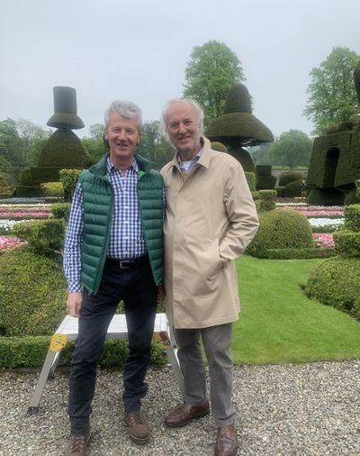 Chris Crowder and Patrick Salembier in the Levens Hall topiary garden on World Topiary Day 2023