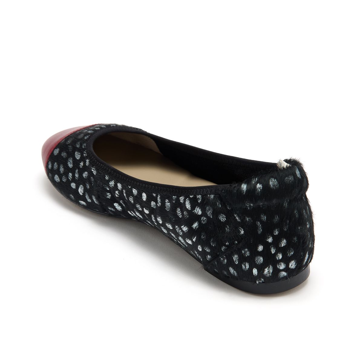 Harrow Black and Silver Leather print with Red Toe-cap flat shoe,  from Cocorose London