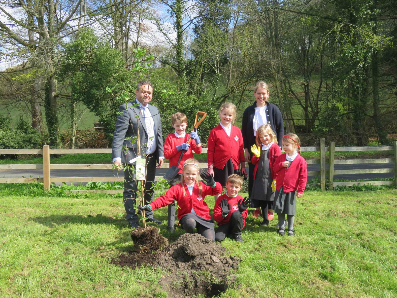 Pupils prepare for tree planting at Langley Castle, as part of the hotel and restaurant's 40th anniversary celebrations.