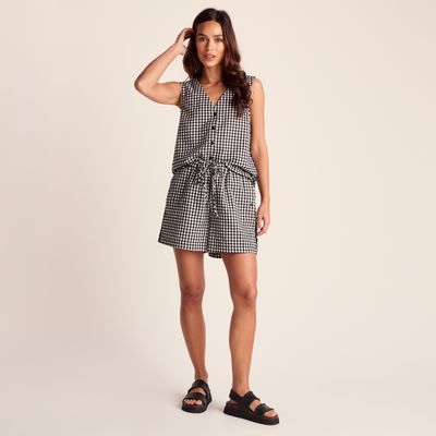 Lila Womens Short Sleeve Gingham Check Shirt - Black Check