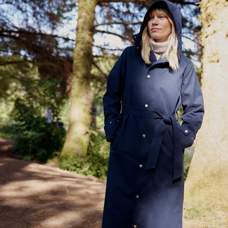 Jemima Womens Waterproof Longline Belted Trench Coat - Navy Melange