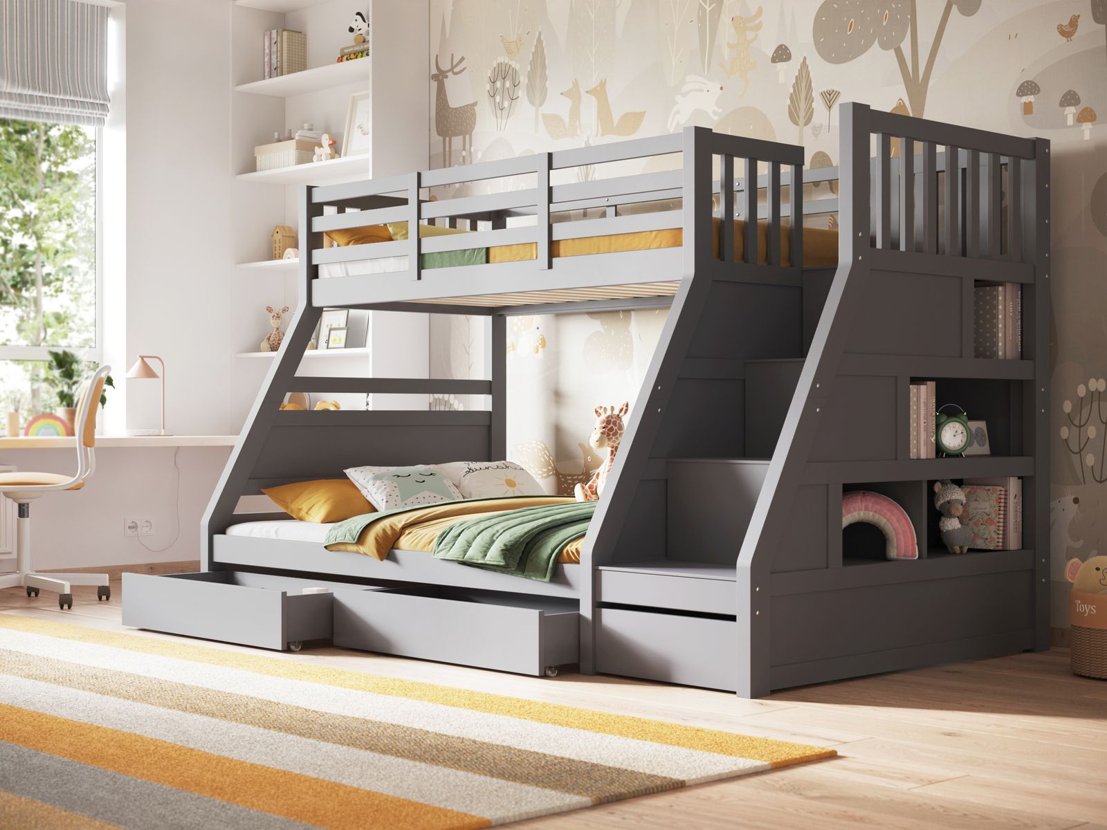Flair Lunar Triple Staircase Bunk Bed with Storage