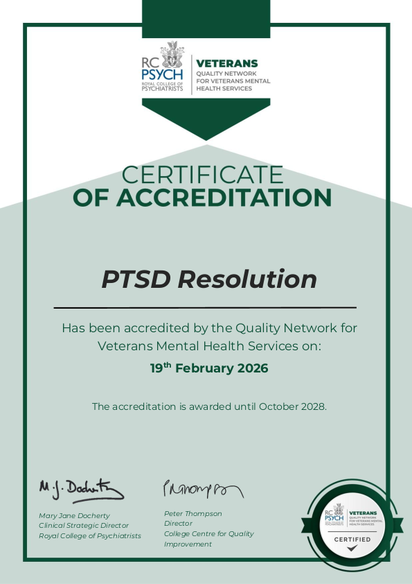 Accreditation from the Royal College of Psychiatrists - PTSD Resolution