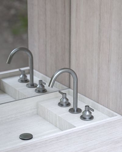 Folio Deck Mounted Basin Tap in Silver Steel