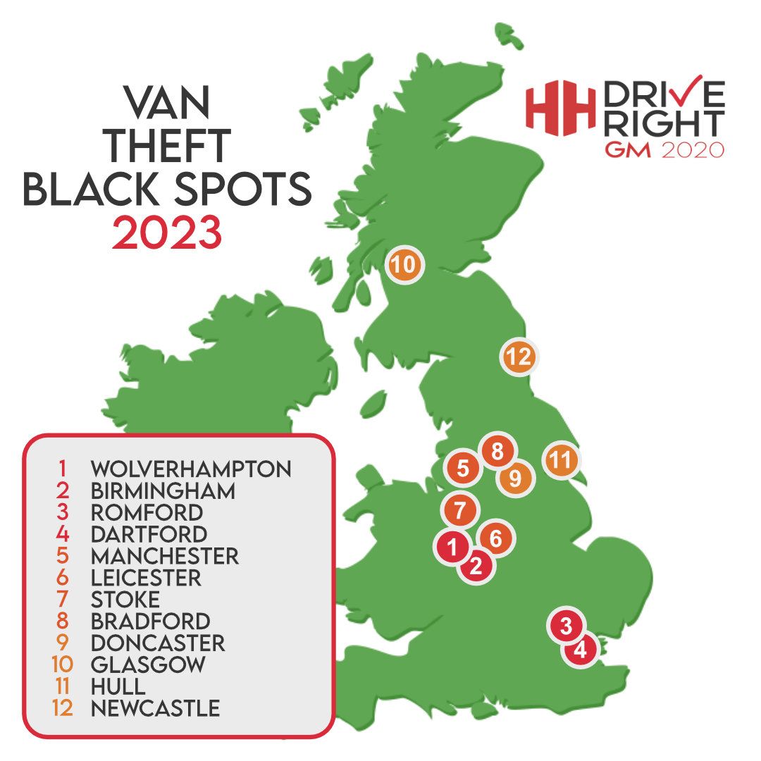 Van theft blackspot map from vehicle security specialist HH Driveright