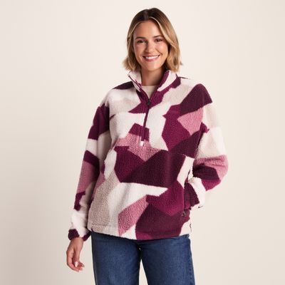 Sara Women's Sherpa Fleece - Burgundy Oversized Camo Print