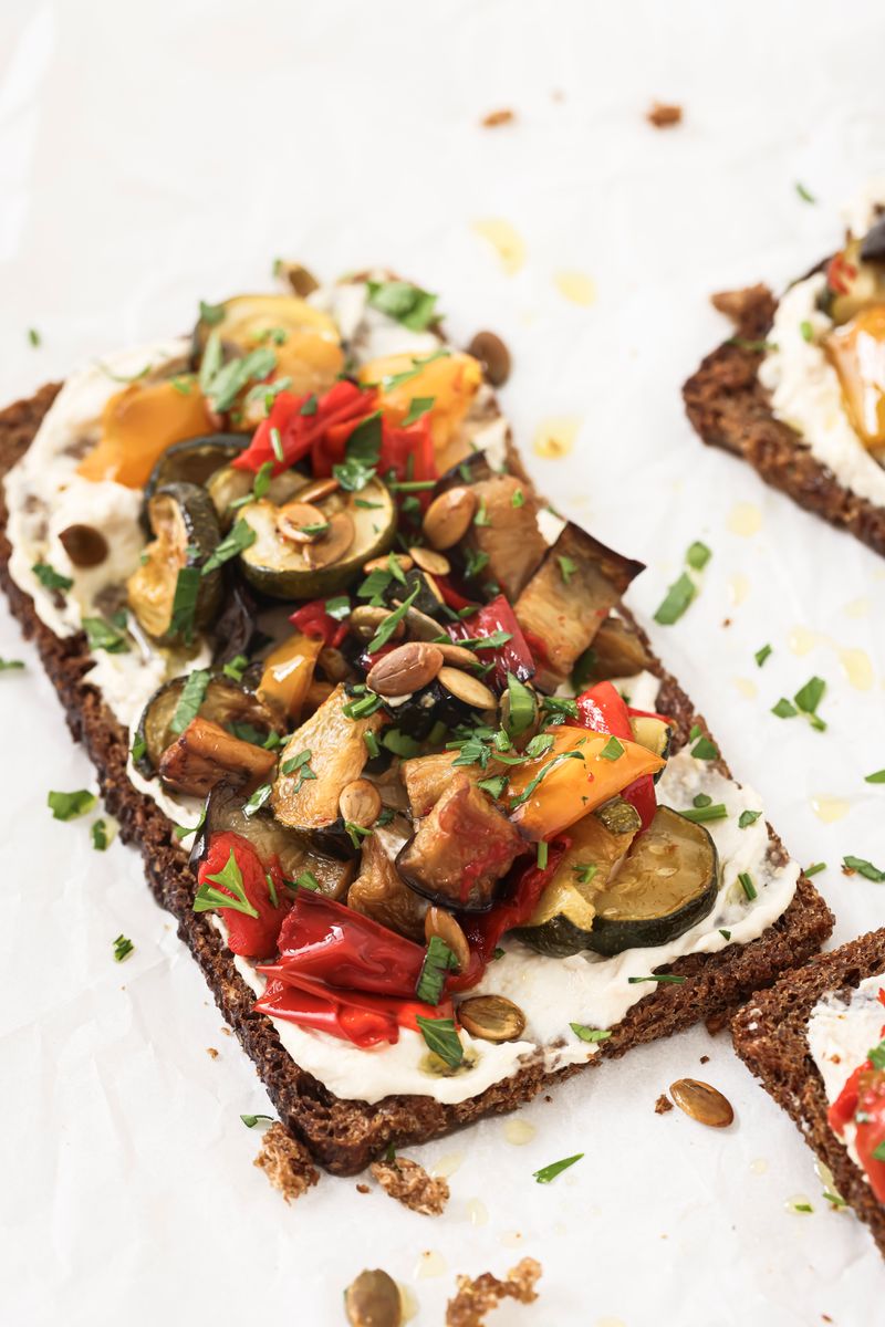 Roasted Vegetables on Rye Bread