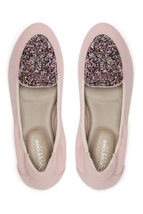 Clapham Pastel Pink with Multi Glitter Shield Leather Loafers from Cocorose London