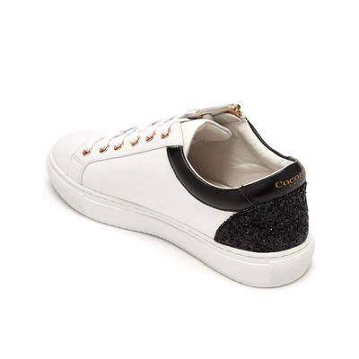 Hoxton Zipped White Zip with Black Glitter low-top trainers from Cocorose London