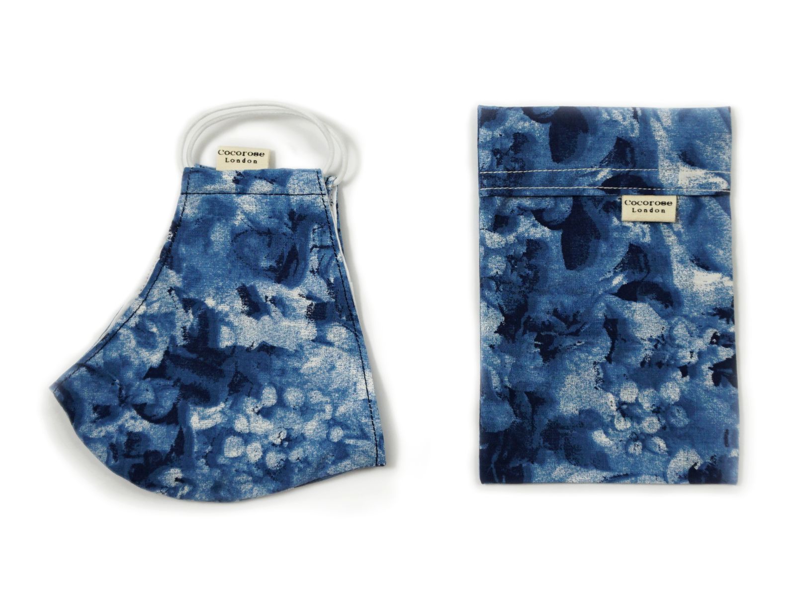 Cocorose London cotton face mask - Watercolour Blue & White