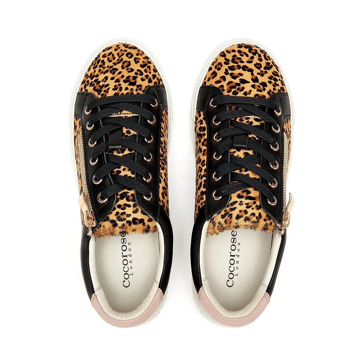 Hoxton Zipped Leopard Print with Pastel Pink low-top trainer from Cocorose London