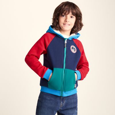 Portland Shaun the Sheep Kids Supersoft Sherpa Lined Hoodie - Night Blue/Racing Red