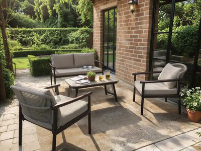 SOLACE+CO Kyla 4 Piece Garden Sofa Set with Coffee Table Grey & Dark Brown