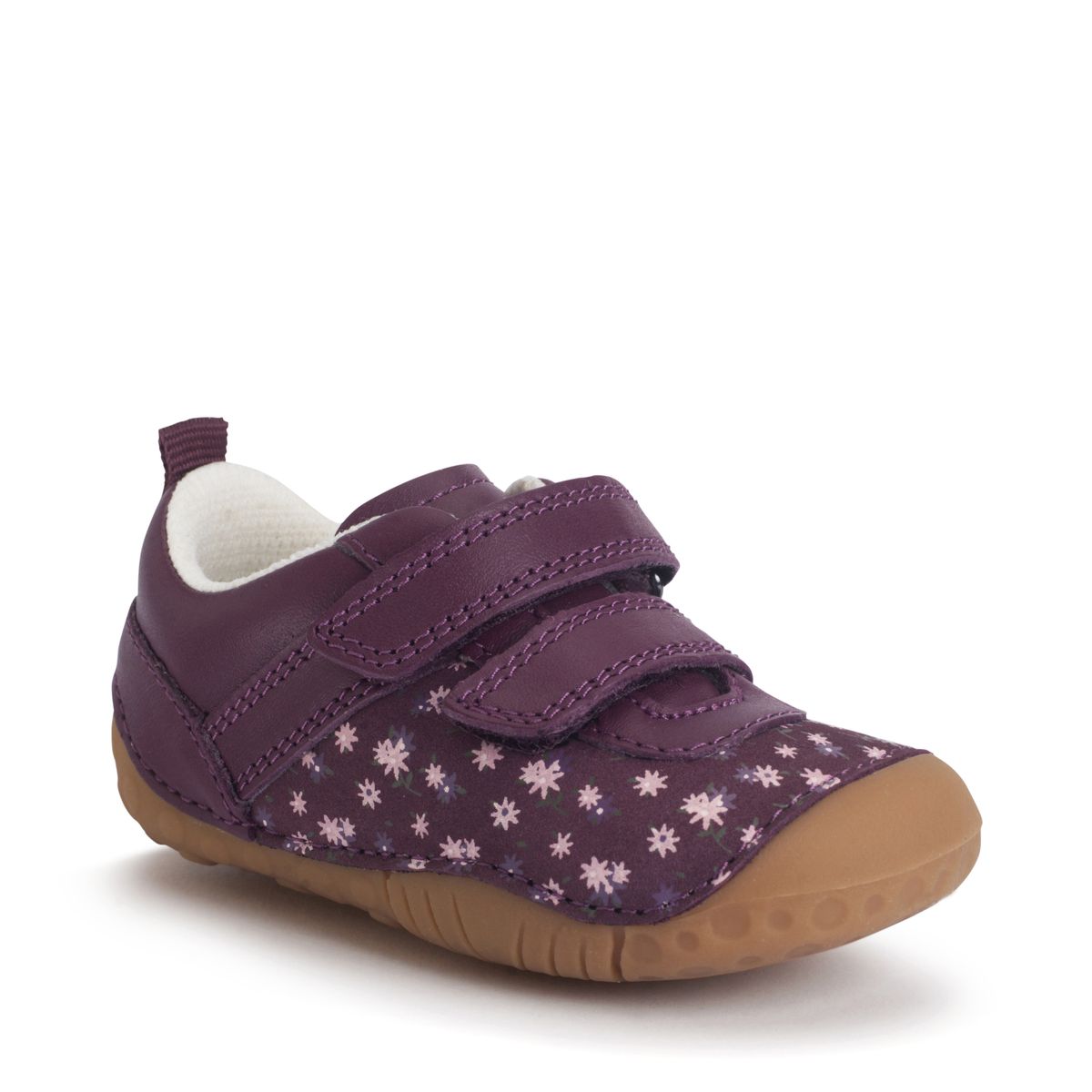 Start-Rite Little Smile Burgundy leather/nubuck floral girls rip-tape pre-walkers