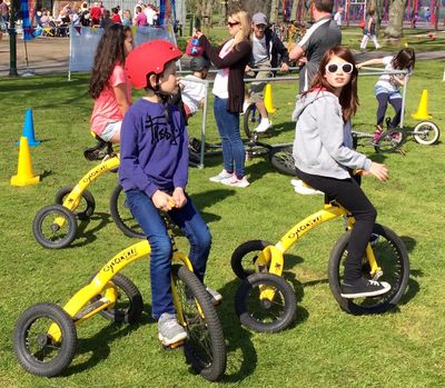 Children riding some of the whacky bikes from Wonder Wheelers