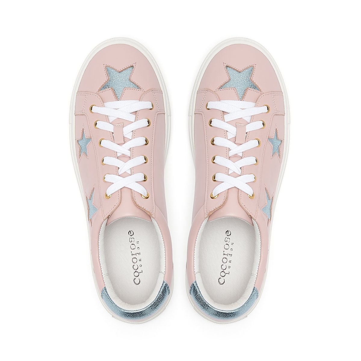 Hoxton Pastel Pink Trainers with Blue Stars by Cocorose London