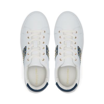 Hoxton White Trainer with Navy Studded Stripe