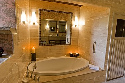 Bathroom of the Radcliffe Room at Langley Castle Hotel