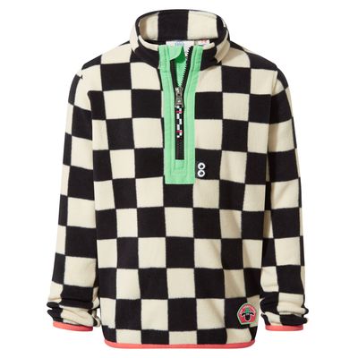 Brecknock Kids Shaun the Sheep Fleece Zip Neck - Black Woolly Checkerboard