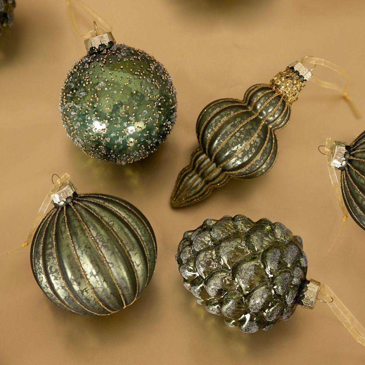 12 Piece Green Glass Bauble Collection