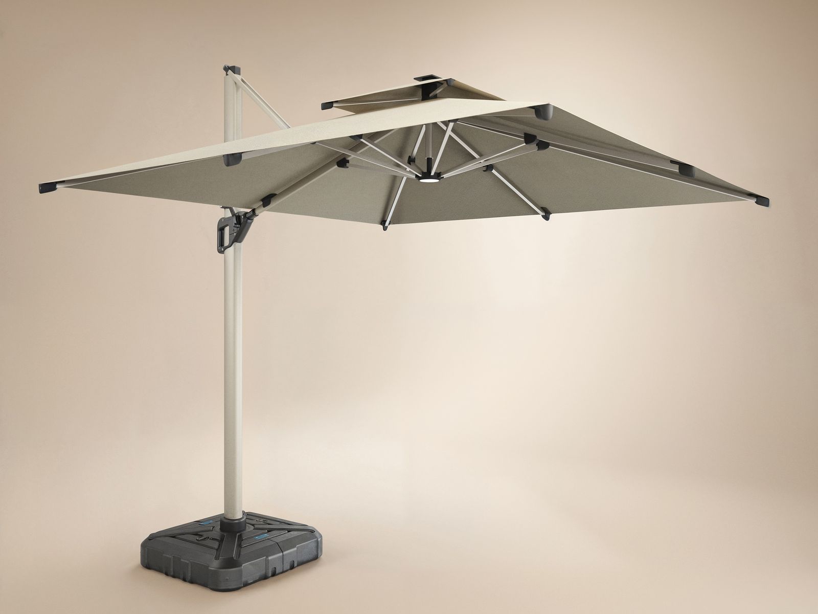 SOLACE+CO Soleil 3m Square Garden Parasol with Solar LED Lights Beige