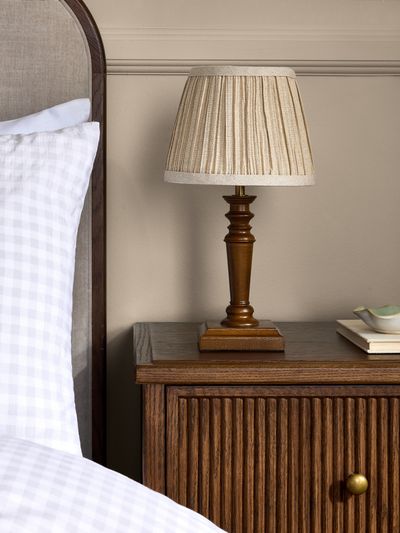 Tate Twin Pack Table Lamp in Dark Wood and Satin Bronze