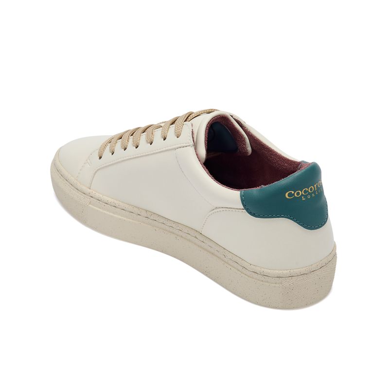 Plant-powered 'Kew' vegan trainer from Cocorose London, in white with Marine Blue heel tab