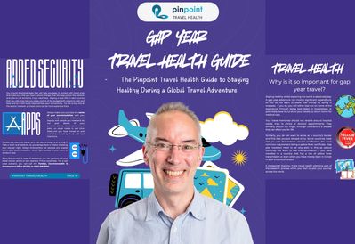 Andrew Halliday, Co-Managing Director of Pinpoint Travel Health, with the Gap Year Travel Health Guide produced by Pinpoint Travel Health.