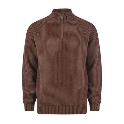 Glen Mens Chunky Knitted Zip Neck Jumper - Chestnut Brown