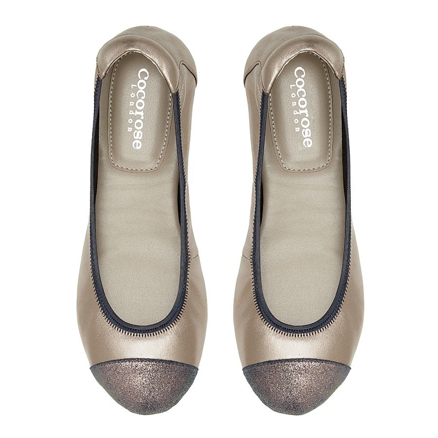 Harrow Pewter Ballerina Shoe  with Sparkly Blue Toe-Cap