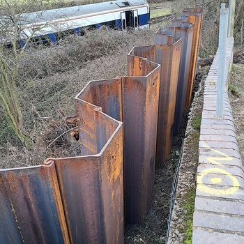 Sheet piles installed by Sheet Pile (UK) Limited at a rail infrastructure project in Crewe, by its specialist rail division, SPUK Rail.