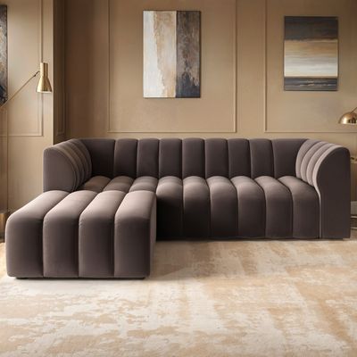 Solace+Co Halle 3 Seater Sofa with Footstool Velvet - Brown