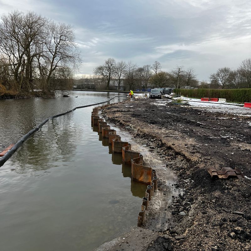 Sheet piling works undertaken by Sheet Piling (UK) Ltd, in Pontefract Park, Yorkshire.